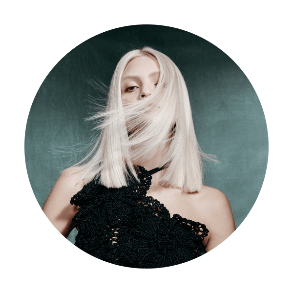 Woman with platinum blonde hair 